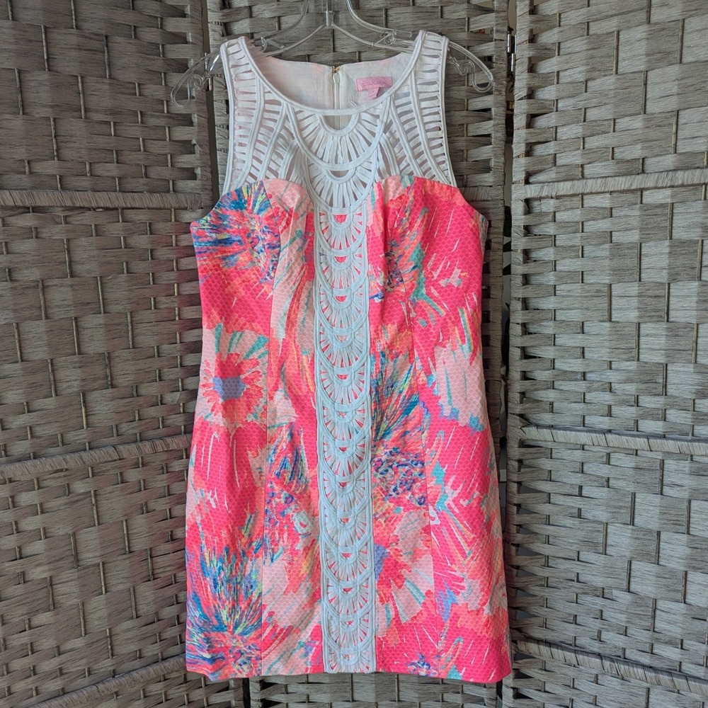 Lilly Pulitzer Tana Never Been‎ Betta Mini Shift Dress Pink Lattice Cutout Sz 8